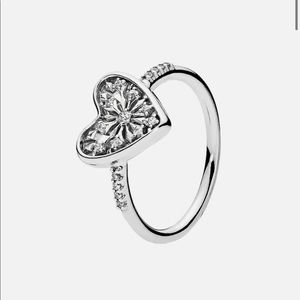 PANDORA Silver CZ Heart of Winter Ring, size 58
